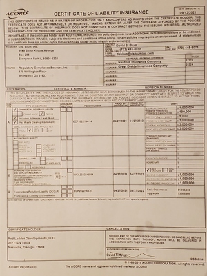 [Certificate of Liability Insurance]