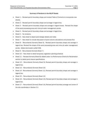 [Summary of Revisions to the MLUP Sheets]