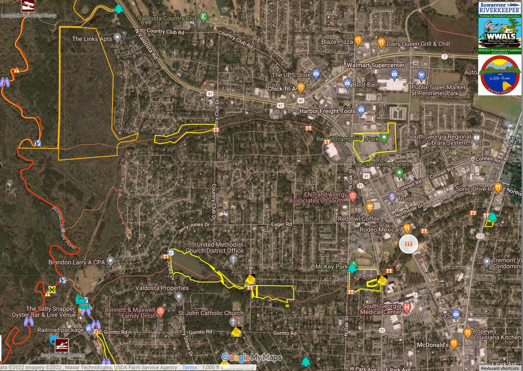 [Map: Two Mile Branch and Three Mile Branch in WLRWT]