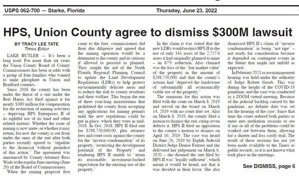 [Page 1, Union County Times 2022-06-23]