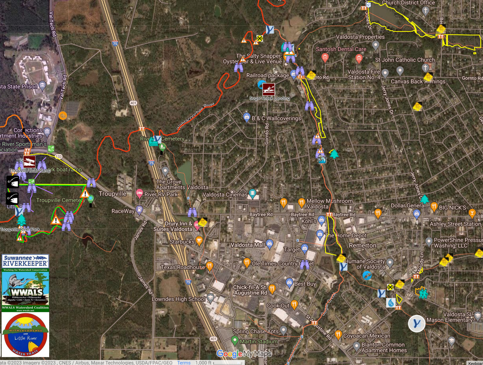 Map: One Mile Branch, Sugar Creek, Withlacoochee River in WLRWT