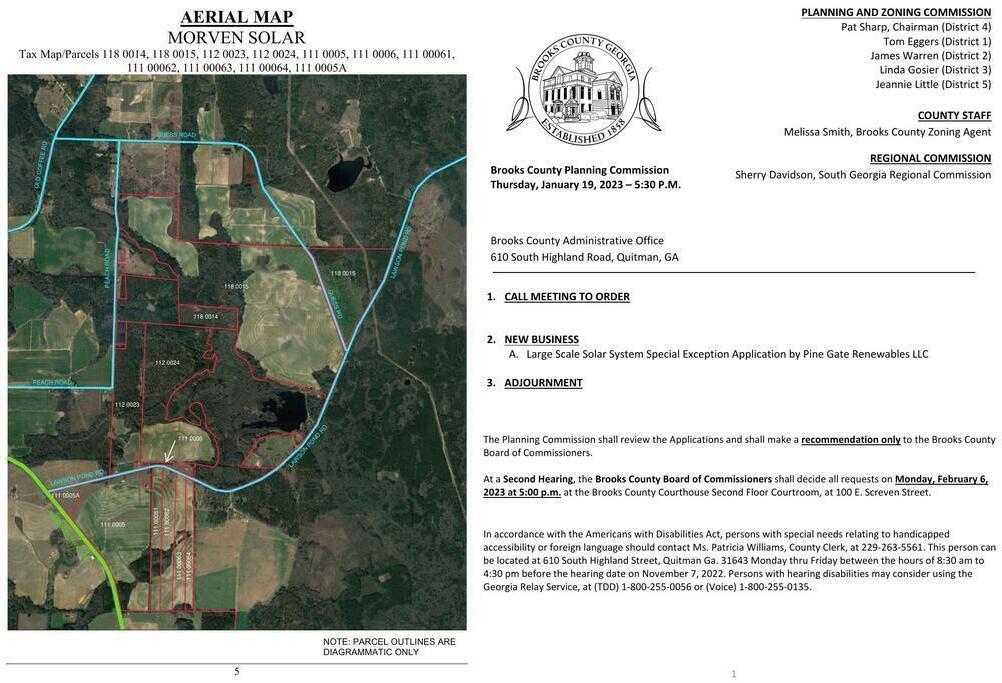 [Aerial Map of Morven Solar and Agenda, Brooks County Planning Commission 2023-01-19]