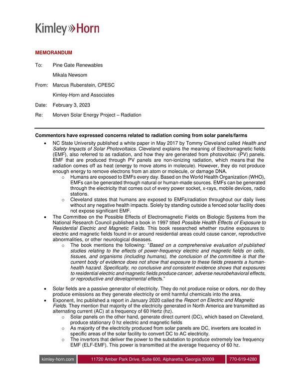 [Morven Solar Energy Project — Radiation]