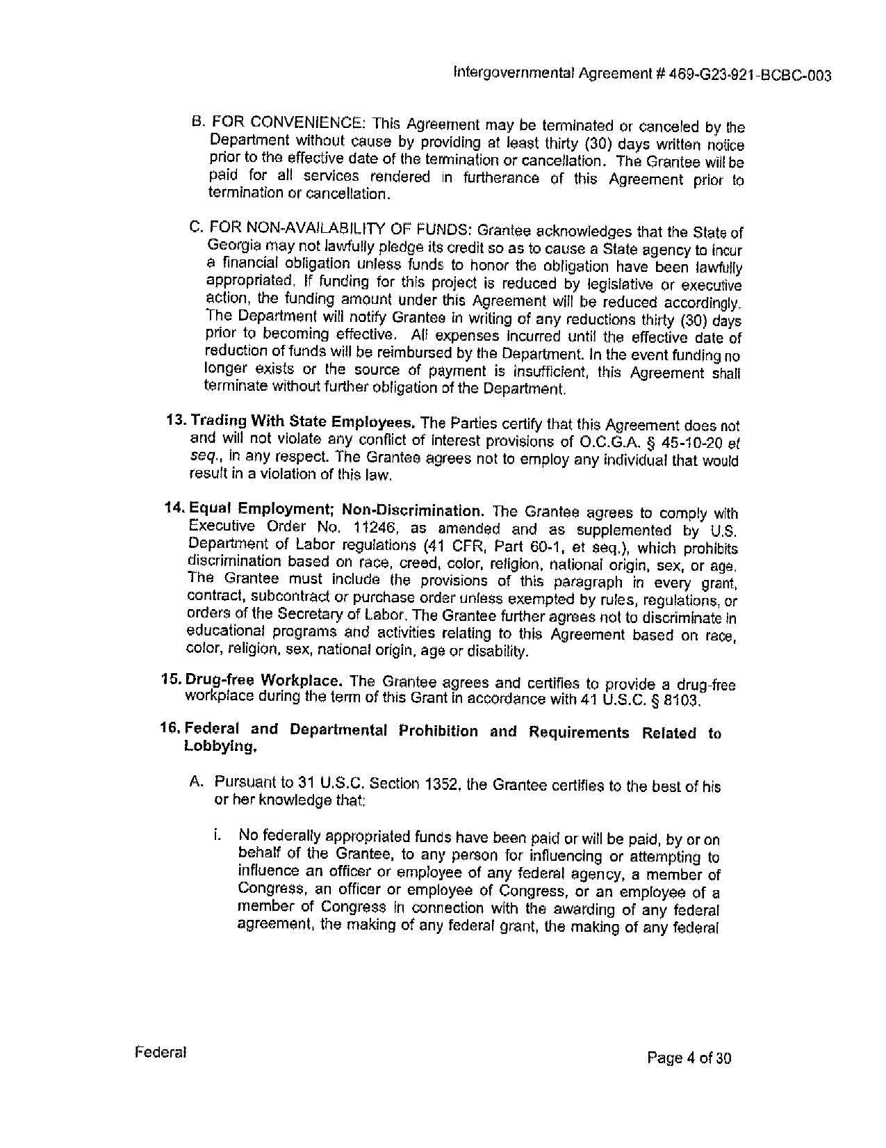 Department without cause by providing at least thirty (30) days written notice