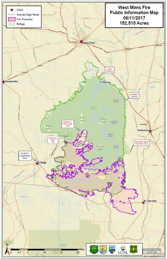 West Mims Fire Public Information Map 06/11/2017 152,515 Acres