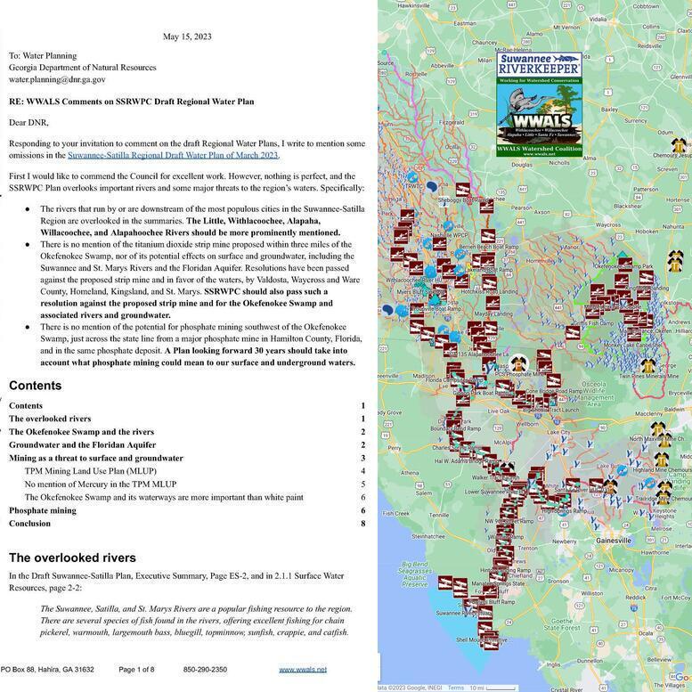 [The WWALS letter and rivers and mines in and near the Suwannee River Basin]