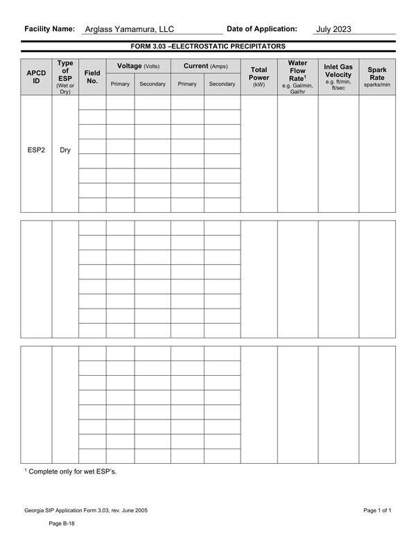 FORM 3.03 -ELECTROSTATIC PRECIPITATORS