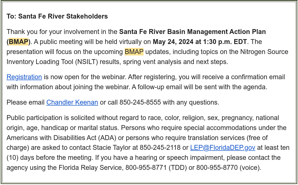 Santa Fe River Basin BMAP 2024-05-24
