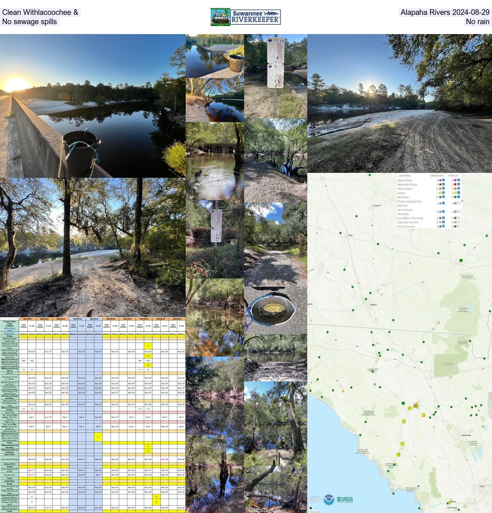 Clean Withlacoochee & Alapaha Rivers 2024-08-29 No sewage spills and No rain