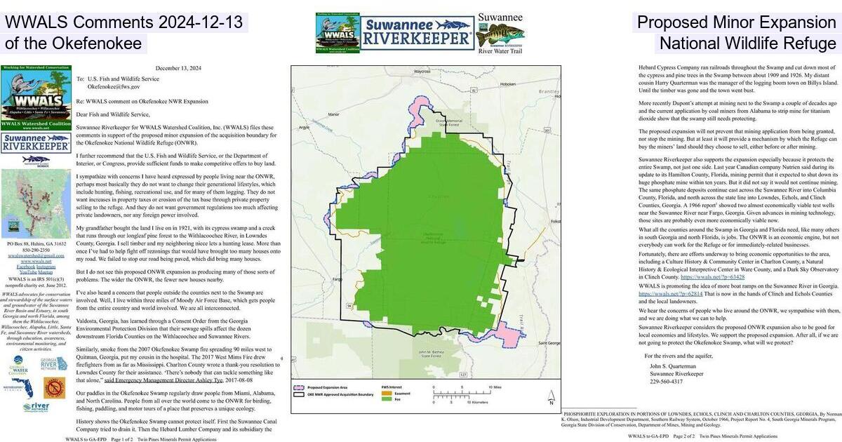 [WWALS Comments 2024-12-13, Proposed Minor Expansion of the Okefenokee, National Wildlife Refuge]
