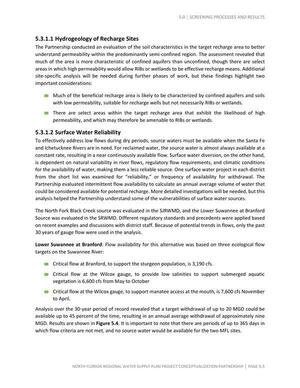 [5.3.1.1 Hydrogeology of Recharge Sites and 5.3.1.2 Surface Water Reliability]