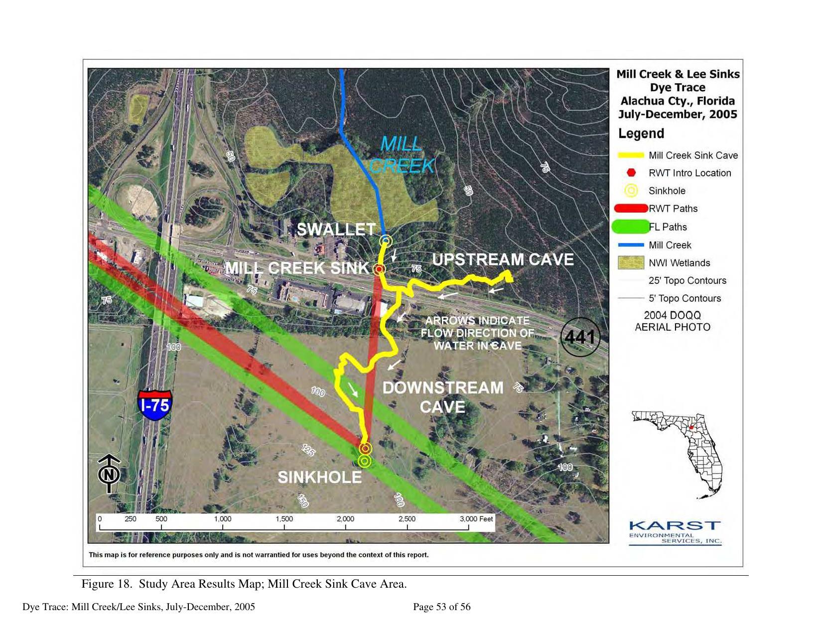 Figure 18. Study Area Results Map, Mill Creek Sink Cave Area, 2006-06-07 --Karst Environmental Services