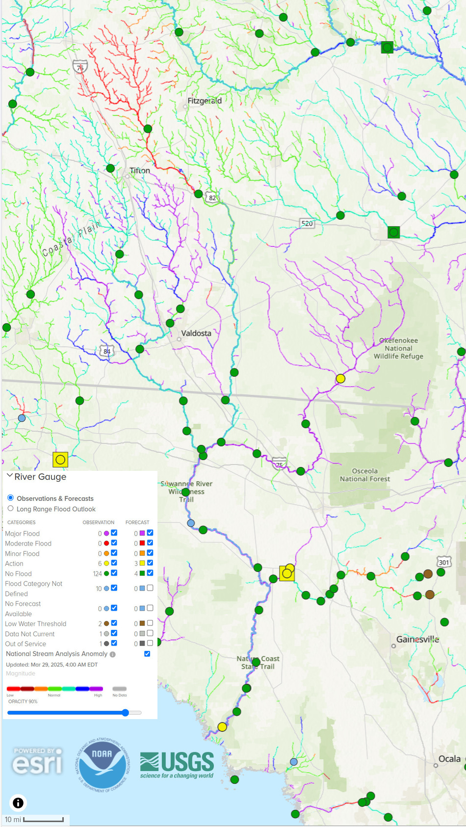 Map: NOAA Gauges 2025-03-26