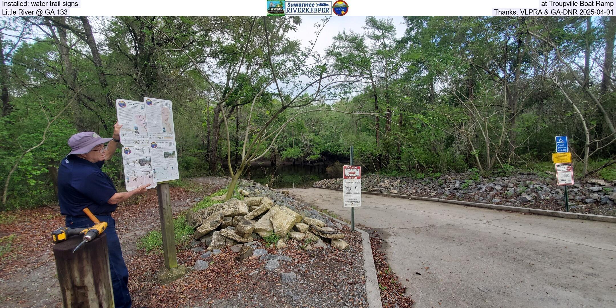 Installed: water trail signs at Troupville Boat Ramp, Little River @ GA 133, Thanks, VLPRA & GA-DNR 2025-04-01