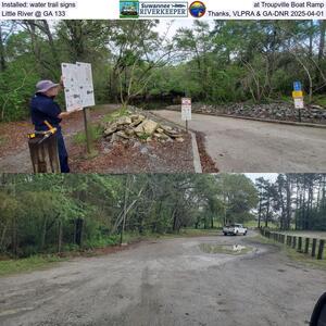 [Installed: water trail signs at Troupville Boat Ramp, Little River @ GA 133, Thanks, VLPRA & GA-DNR 2025-04-01]