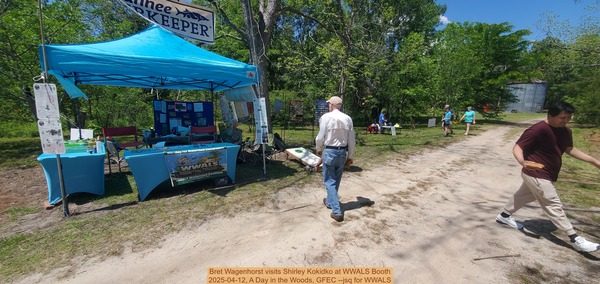 Bret Wagenhorst visits Shirley Kokidko at WWALS Booth, 2025-04-12, A Day in the Woods, GFEC --jsq for WWALS