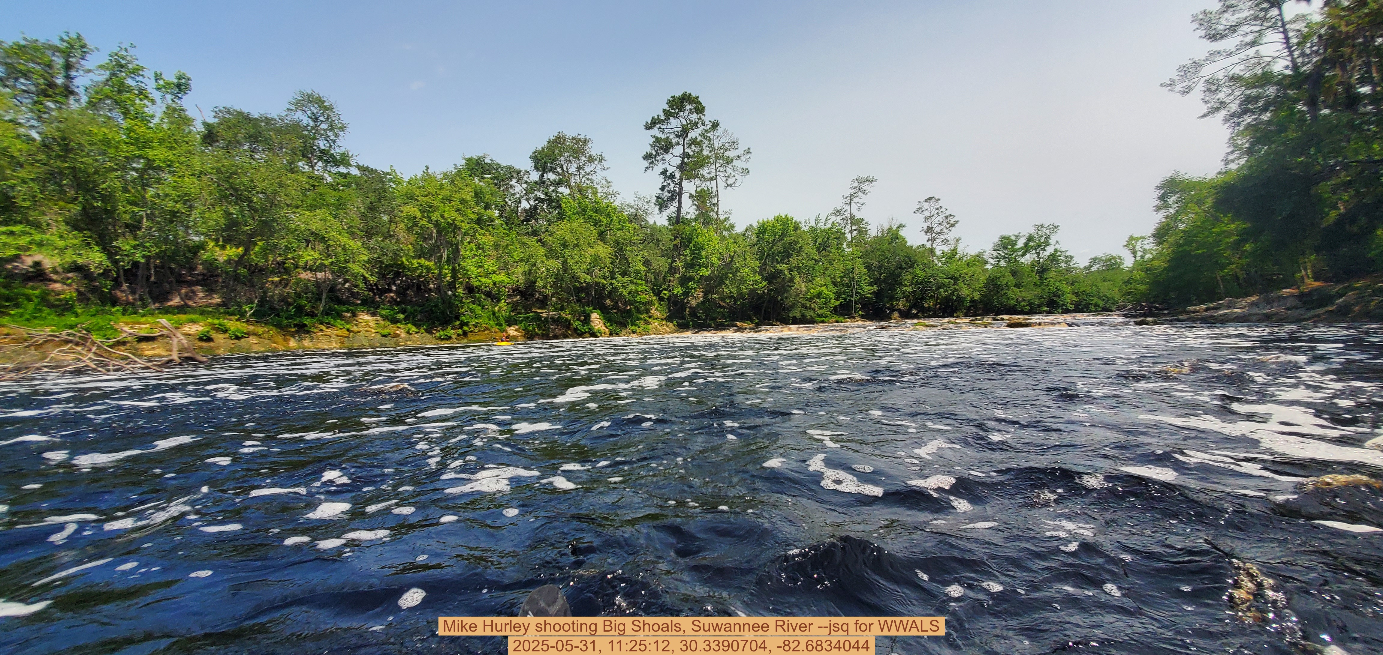 Mike Hurley shooting Big Shoals, Suwannee River --jsq for WWALS, 2025-05-31, 11:25:12, 30.3390704, -82.6834044