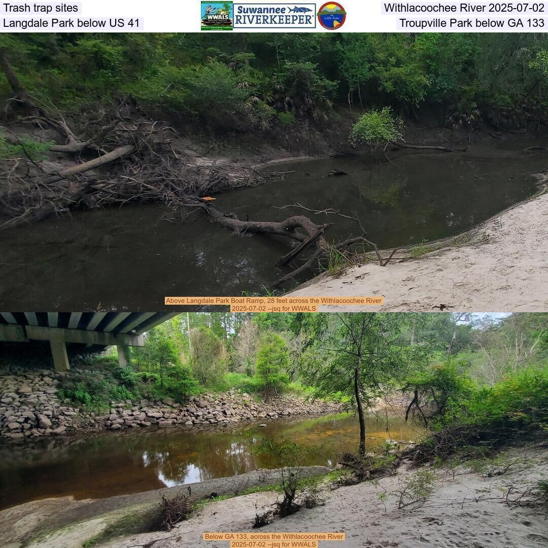 [Trash trap sites, Withlacoochee River 2025-07-02, Langdale Park below US 41, Troupville Park below GA 133]