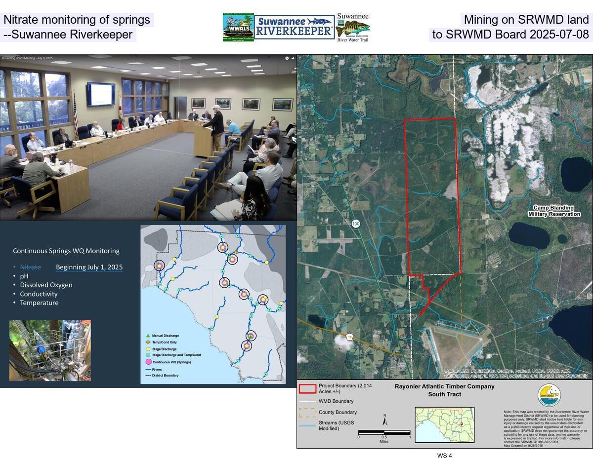 [Nitrate monitoring of springs and Mining on SRWMD land, --Suwannee Riverkeeper to SRWMD Board 2025-07-08]