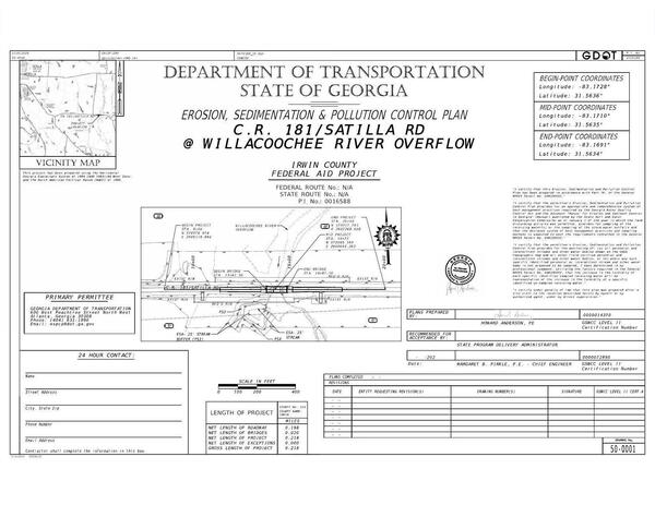 Erosion, Sedimntation & Pollution Control Plan, CR 181/Satilla Road @ Willacoochee River Overflow