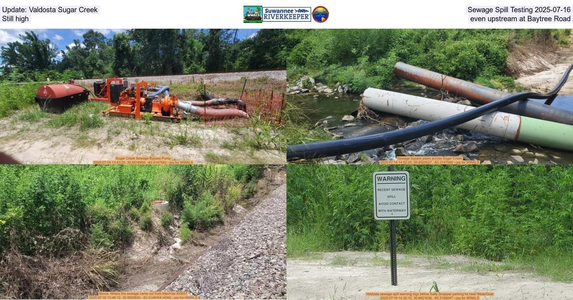 Update: Valdosta Sugar Creek Sewage Spill Testing 2025-07-16, Still high, even upstream at Baytree Road