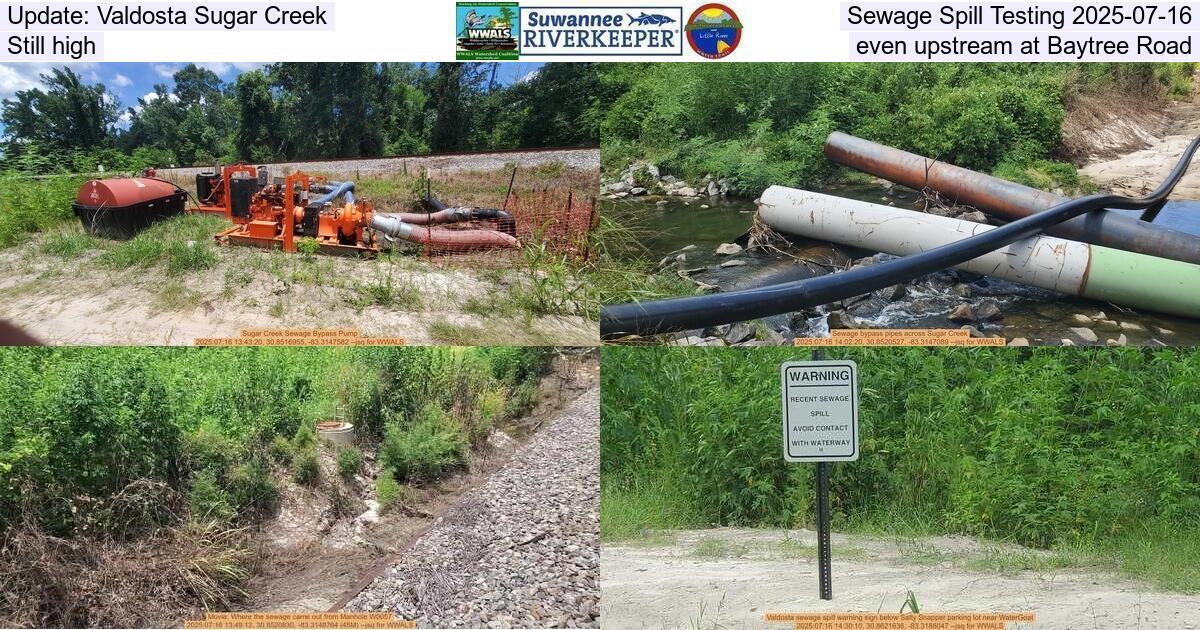 [Update: Valdosta Sugar Creek Sewage Spill Testing 2025-07-16, Still high, even upstream at Baytree Road]