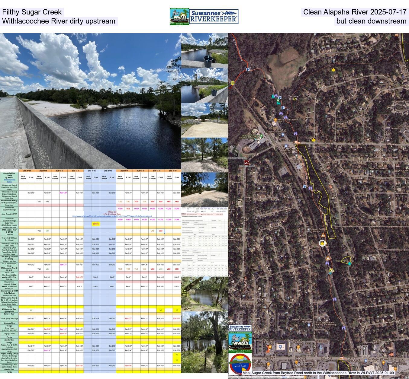 [Filthy Sugar Creek, Clean Alapaha River 2025-07-17, Withlacoochee River dirty upstream, but clean downstream]