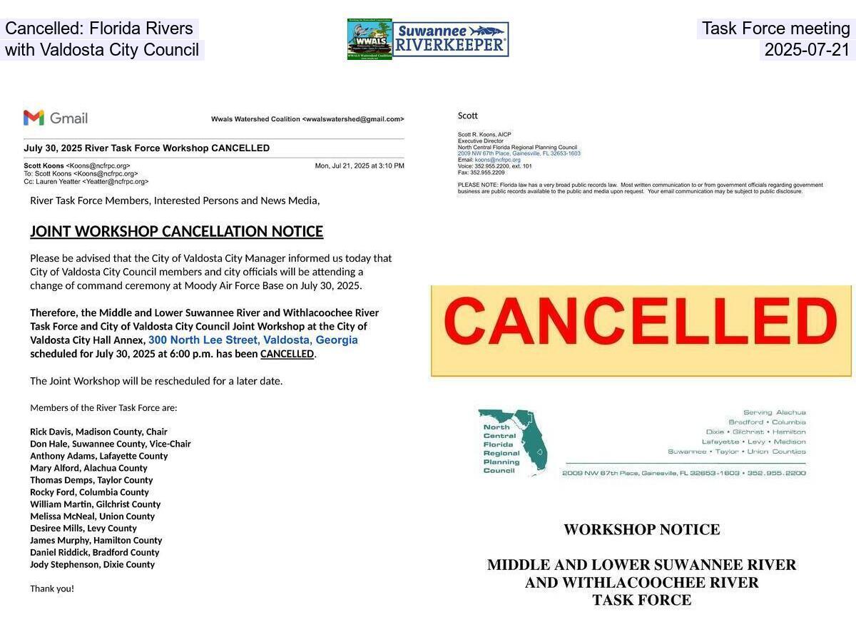 [Cancelled: Florida Rivers, Task Force meeting, with Valdosta City Council, 2025-07-21]