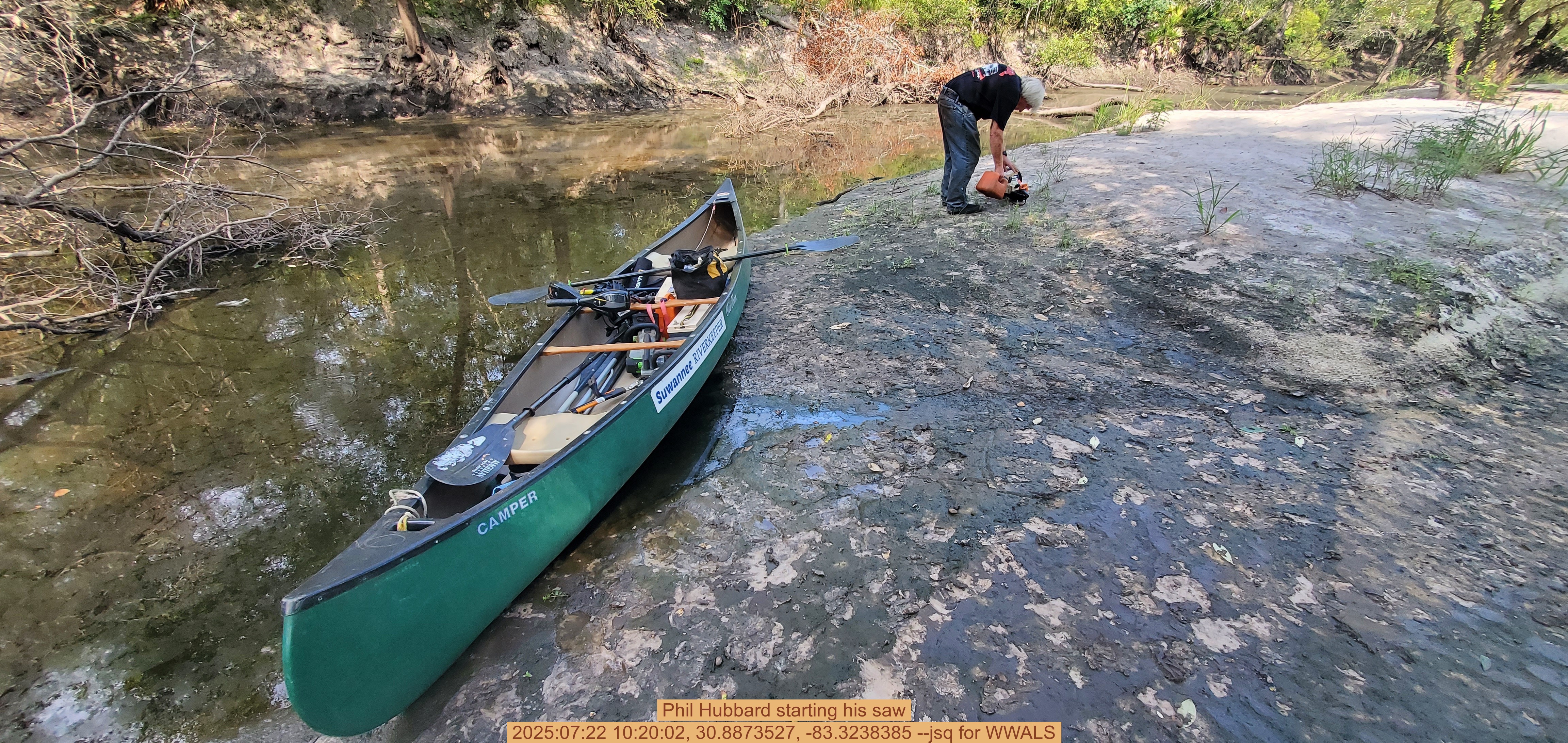 Phil Hubbard starting his saw, 2025:07:22 10:20:02, 30.8873527, -83.3238385 --jsq for WWALS