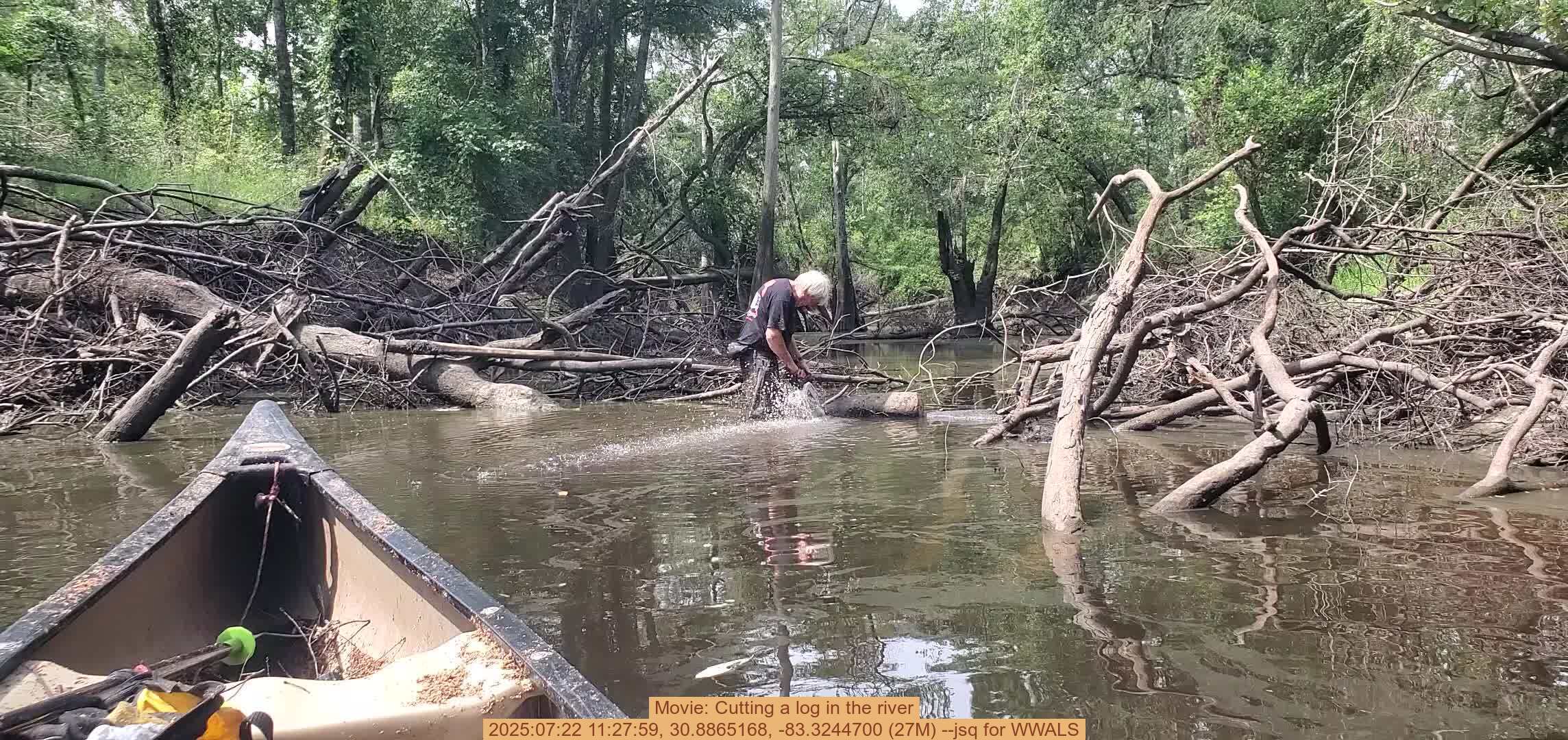 Movie: Cutting a log in the river, 2025:07:22 11:27:59, 30.8865168, -83.3244700 (27M) --jsq for WWALS
