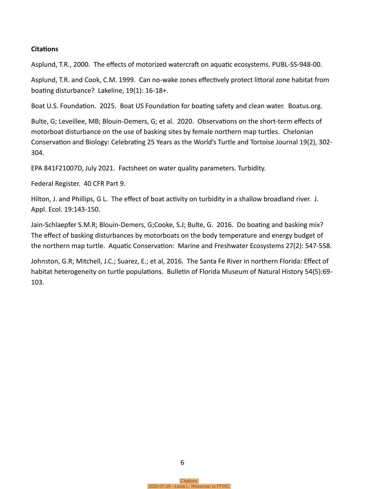 Citations, 2025-07-29 --Linda L. Weseman to FFWC