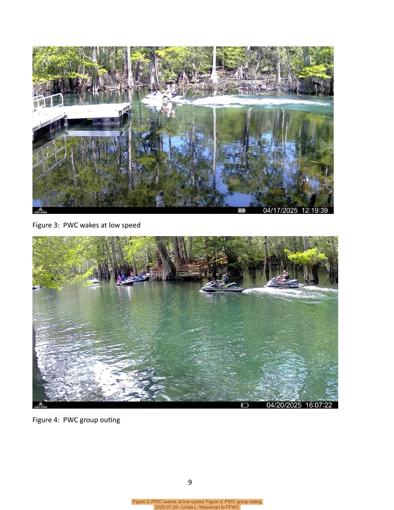 Figure 3: PWC wakes at low speed; Figure 4: PWC group outing, 2025-07-29 --Linda L. Weseman to FFWC