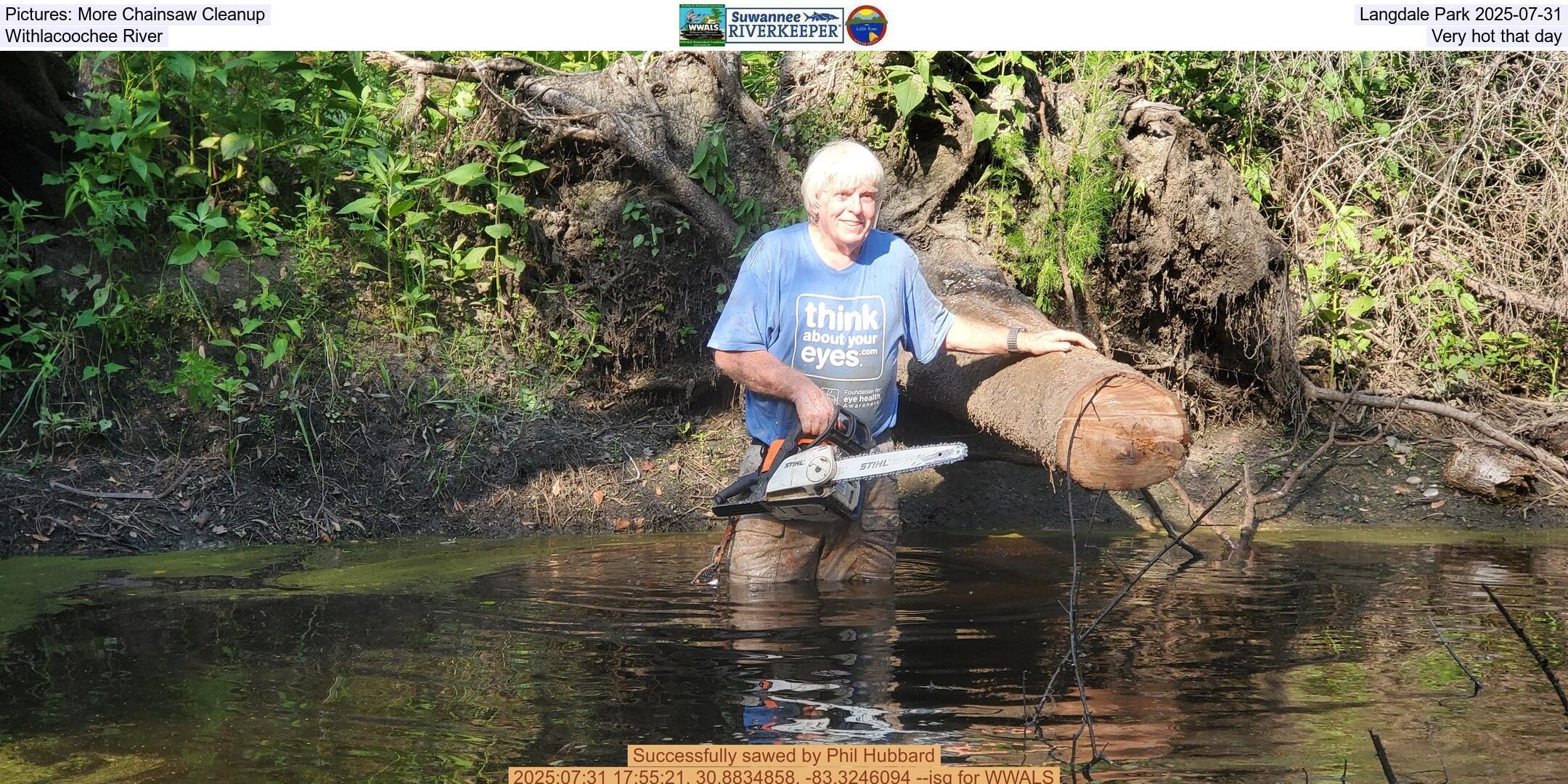 Pictures: More Chainsaw Cleanup, Langdale Park 2025-07-31, Withlacoochee River, Very hot that day --jsq for WWALS
