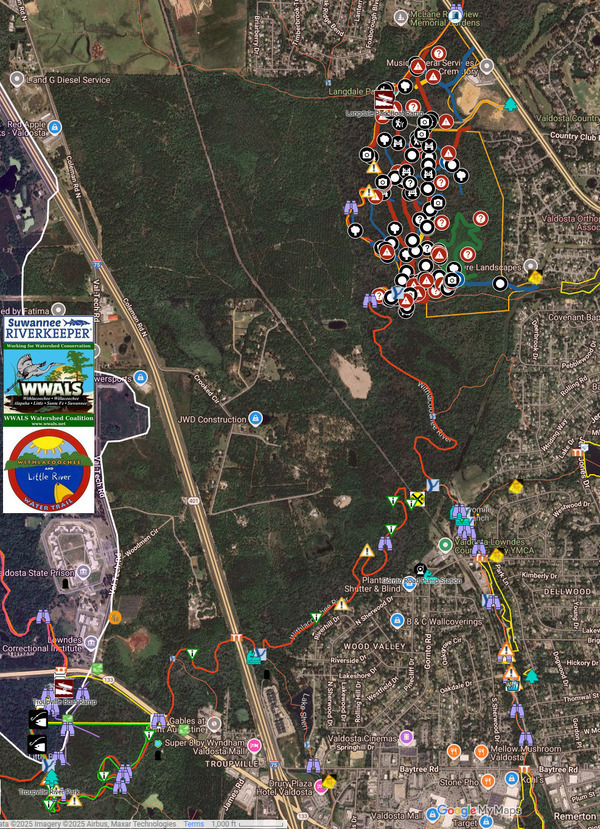 [Map: Langdale Park, Withlacoochee River, Little River, Troupville Boat Ramp, 2025-07-29 in the WWALS map of the Withlacoochee and Little River Water Trail (WLRWT)]
