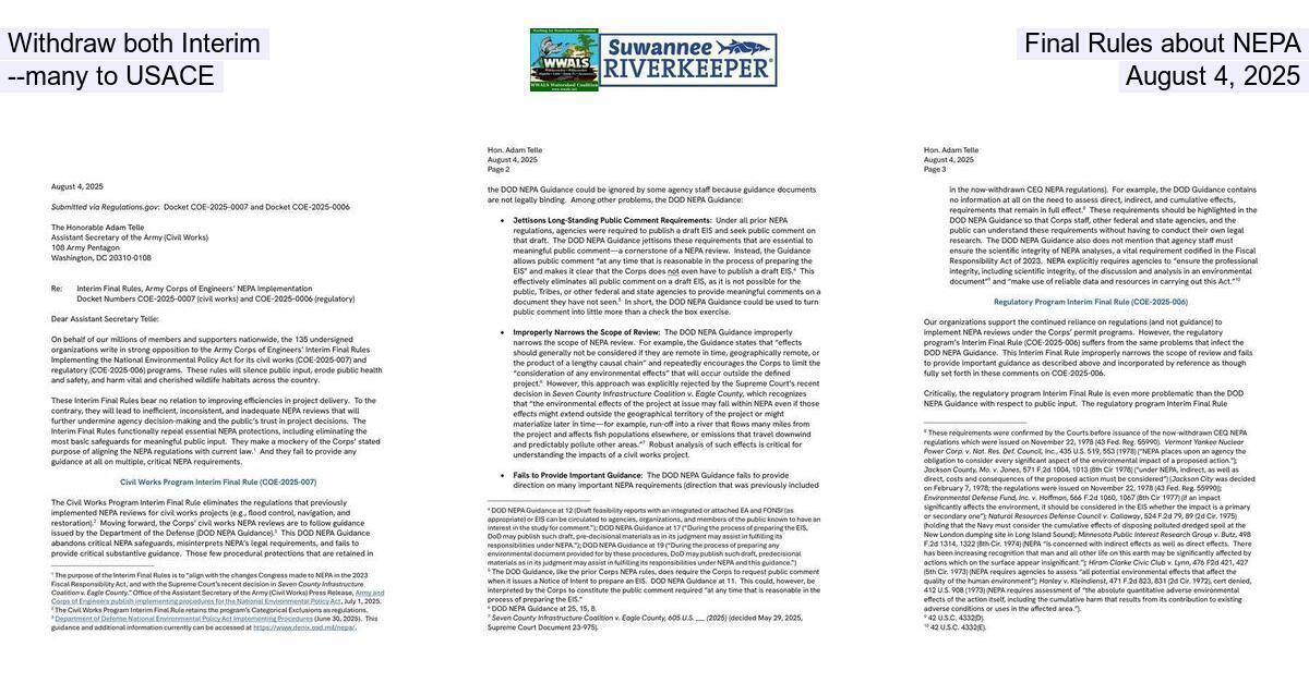 [Withdraw both Interim Final Rules about NEPA --many to USACE, August 4, 2025]