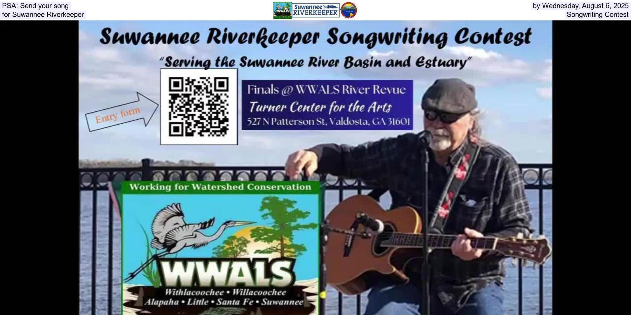 PSA: Send your song by Wednesday, August 6, 2025, for Suwannee Riverkeeper Songwriting Contest