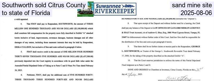 Southworth sold Citrus County sand mine site to state of Florida, 2025-08-06