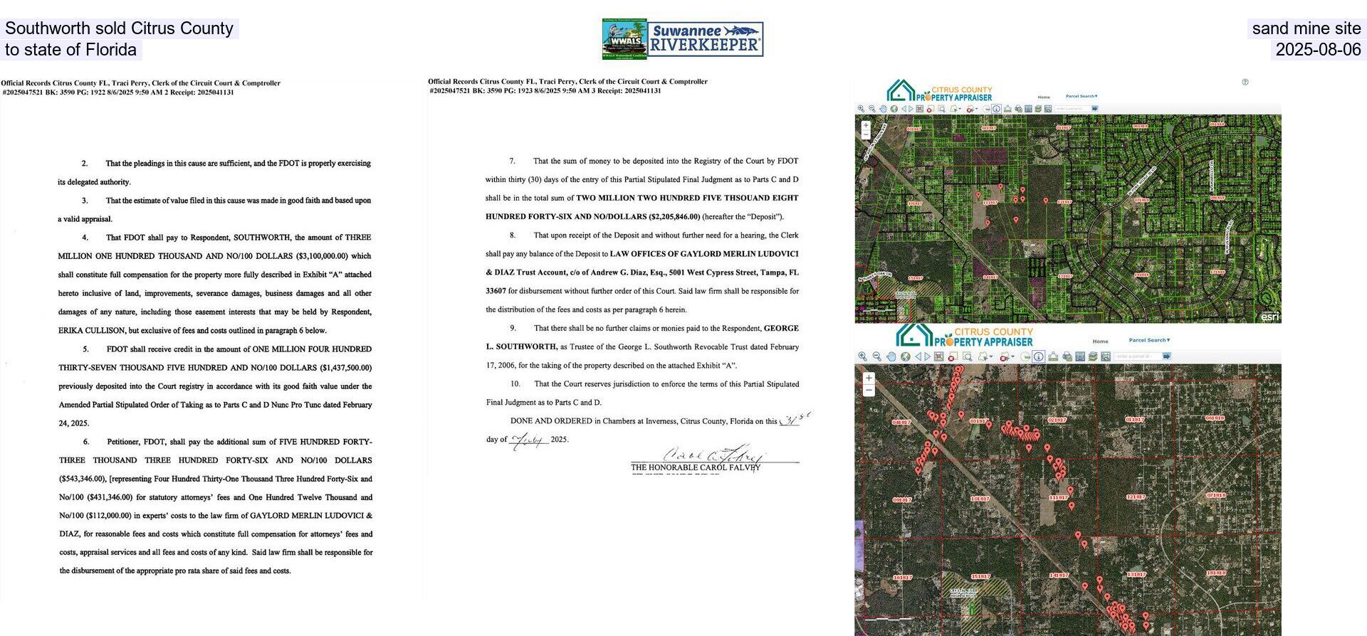 [Southworth sold Citrus County sand mine site to state of Florida, 2025-08-06]