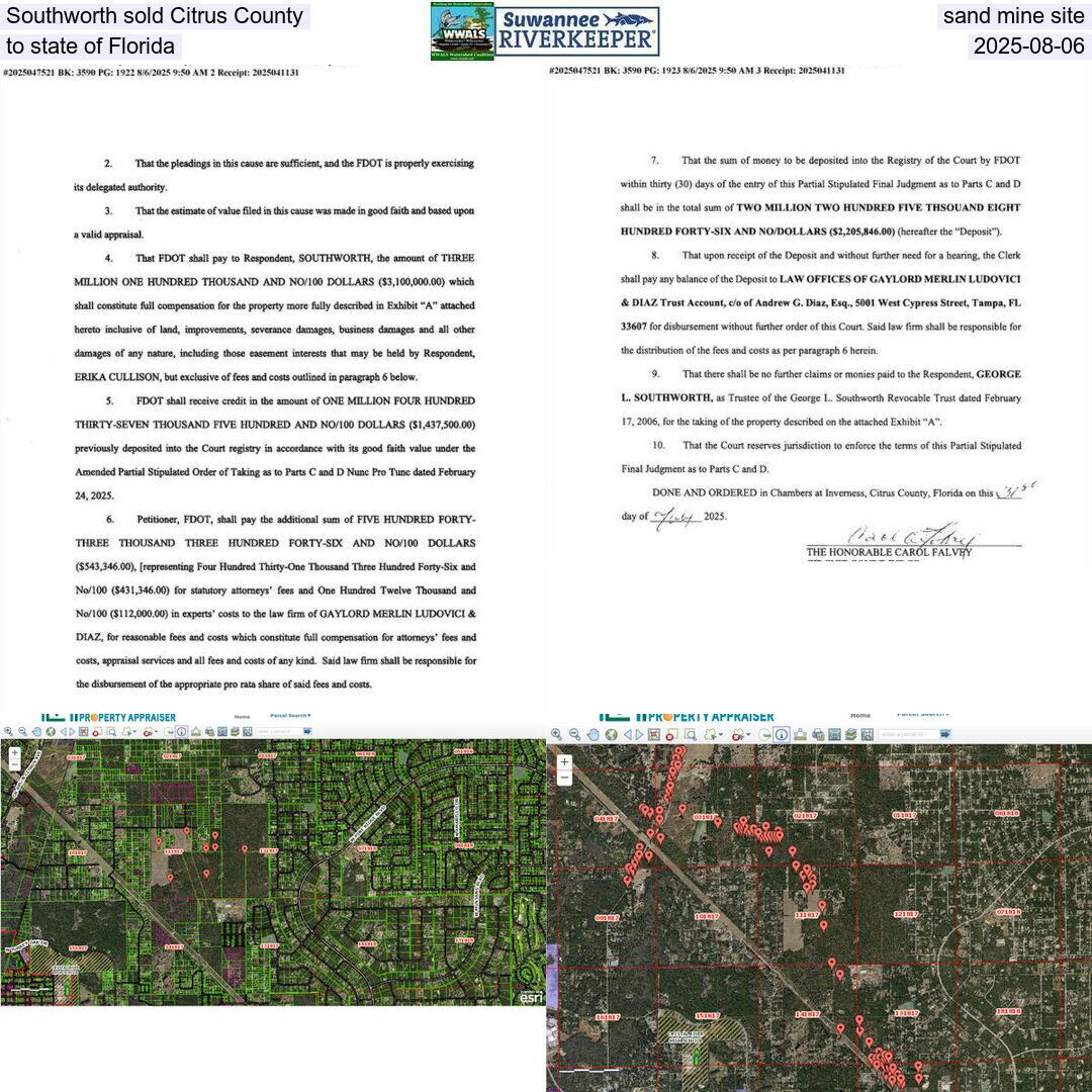 Southworth sold Citrus County sand mine site to state of Florida, 2025-08-06