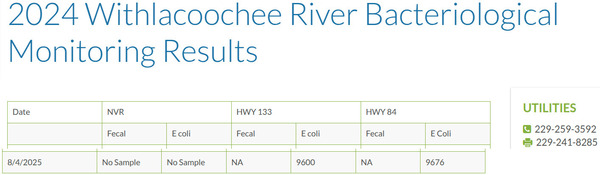 Withlacoochee River @ GA 133 & US 84, 2025-08-04 --Valdosta Utilities