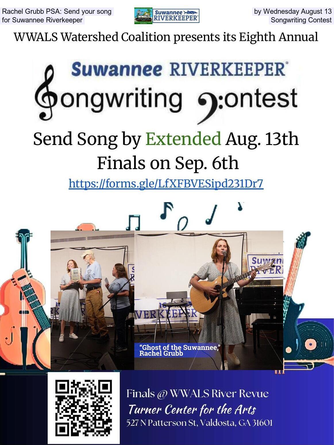 [Rachel Grubb PSA: Send your song by Wednesday August 13, for Suwannee Riverkeeper Songwriting Contest]