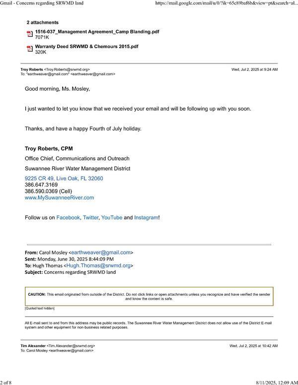 Troy Roberts to Carol Mosley 2025-07-02