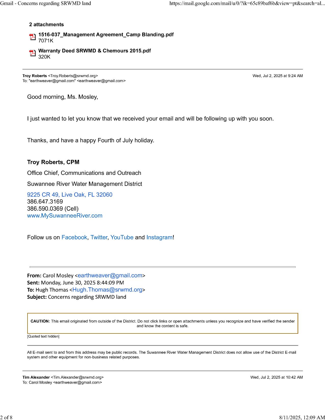 Troy Roberts to Carol Mosley 2025-07-02