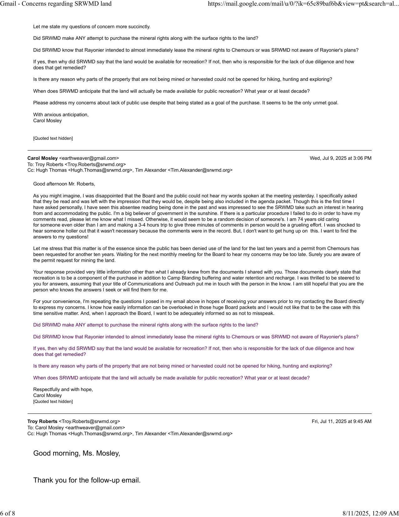 I was disappointed that the Board and the public could not hear my words spoken at the meeting yesterday. --Carol Mosley 2025-07-09