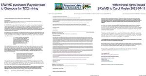 [SRWMD purchased Rayonier tract with mineral rights leased to Chemours for TiO2 mining, SRWMD to Carol Mosley 2025-07-11]