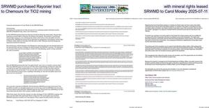 [SRWMD purchased Rayonier tract with mineral rights leased to Chemours for TiO2 mining, SRWMD to Carol Mosley 2025-07-11]