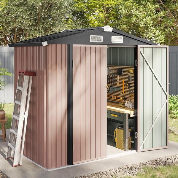 [Aoxun 6.2x4 FT Shed Outdoor Storage Shed with Lockable Doors & Slooping Roof Metal]