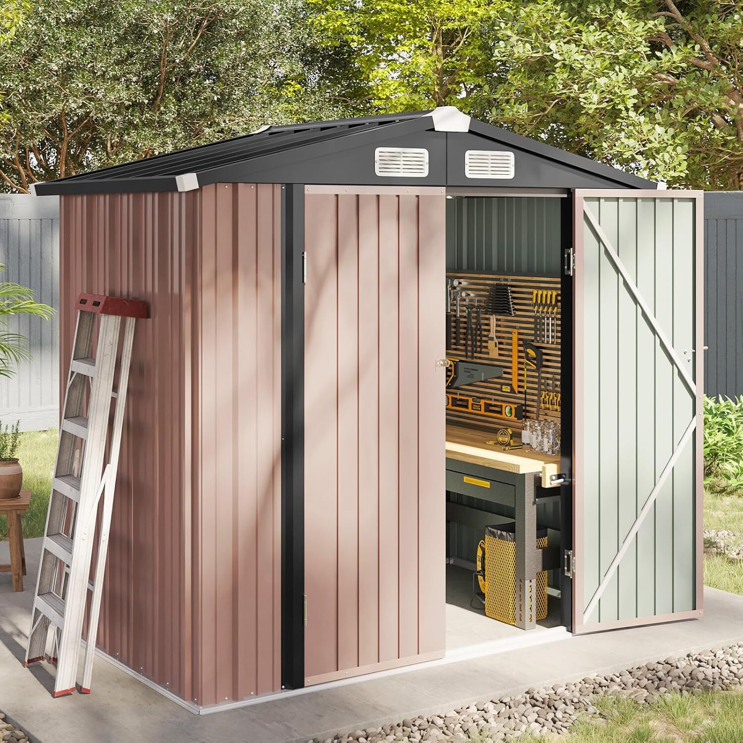 Aoxun 6.2x4 FT Shed Outdoor Storage Shed with Lockable Doors & Slooping Roof Metal