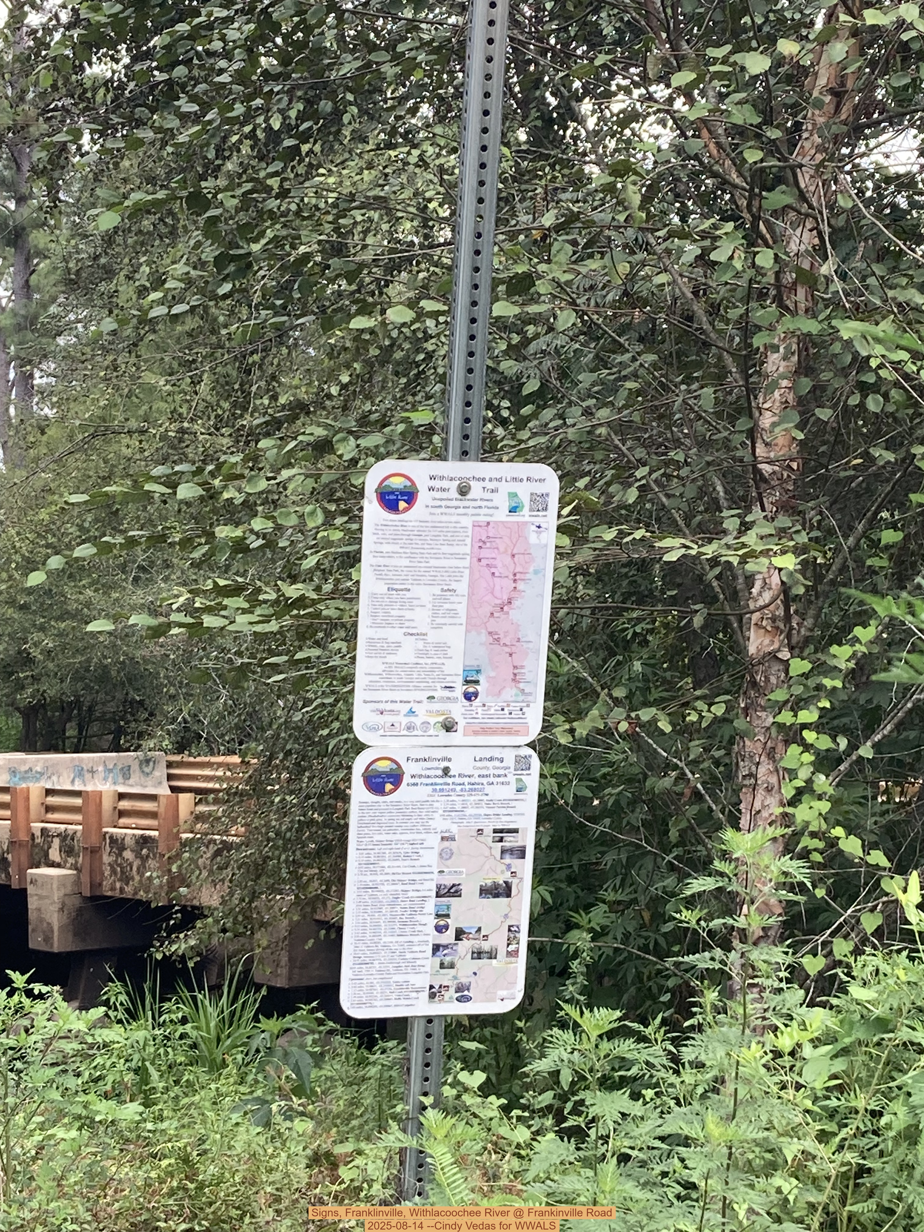 Signs, Franklinville, Withlacoochee River @ Frankinville Road 2025-08-14 --Cindy Vedas for WWALS