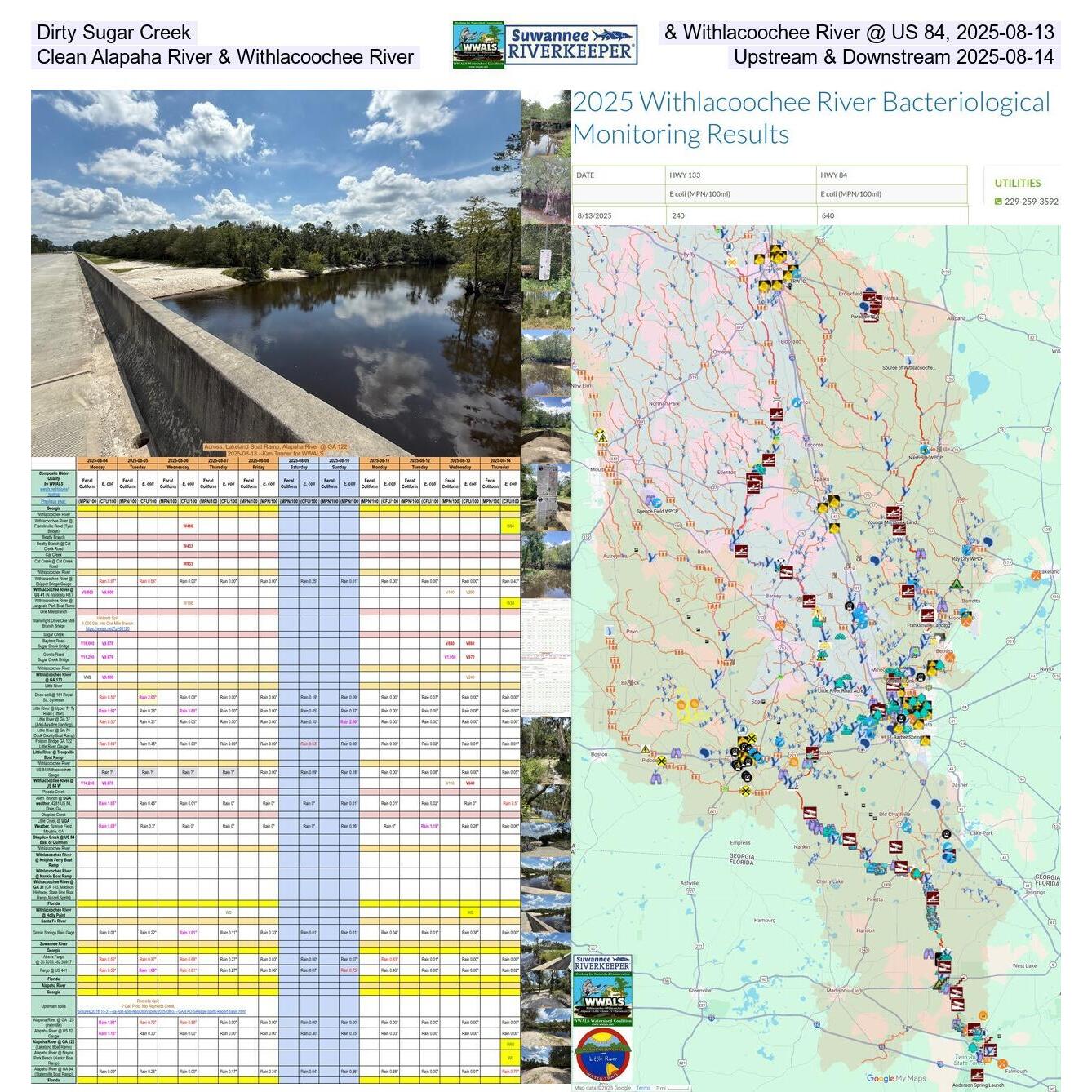 Dirty Sugar Creek & Withlacoochee River @ US 84, 2025-08-13, Clean Alapaha River & Withlacoochee River, Upstream & Downstream 2025-08-14